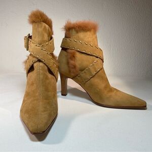 Antonio Melani suede fur trimmed stiletto ankle booties 6